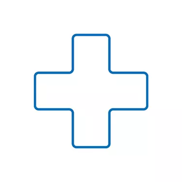 Konturen eines Kreuzes mit gleich langen Seiten, wobei die Umrisse durch eine blaue Linie auf weißem Hintergrund dargestellt werden.