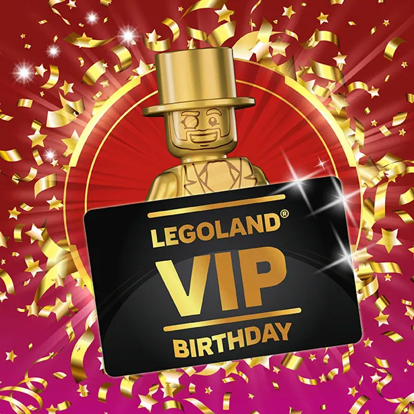 Golden LEGO minifigure with LEGOLAND VIP birthday logo