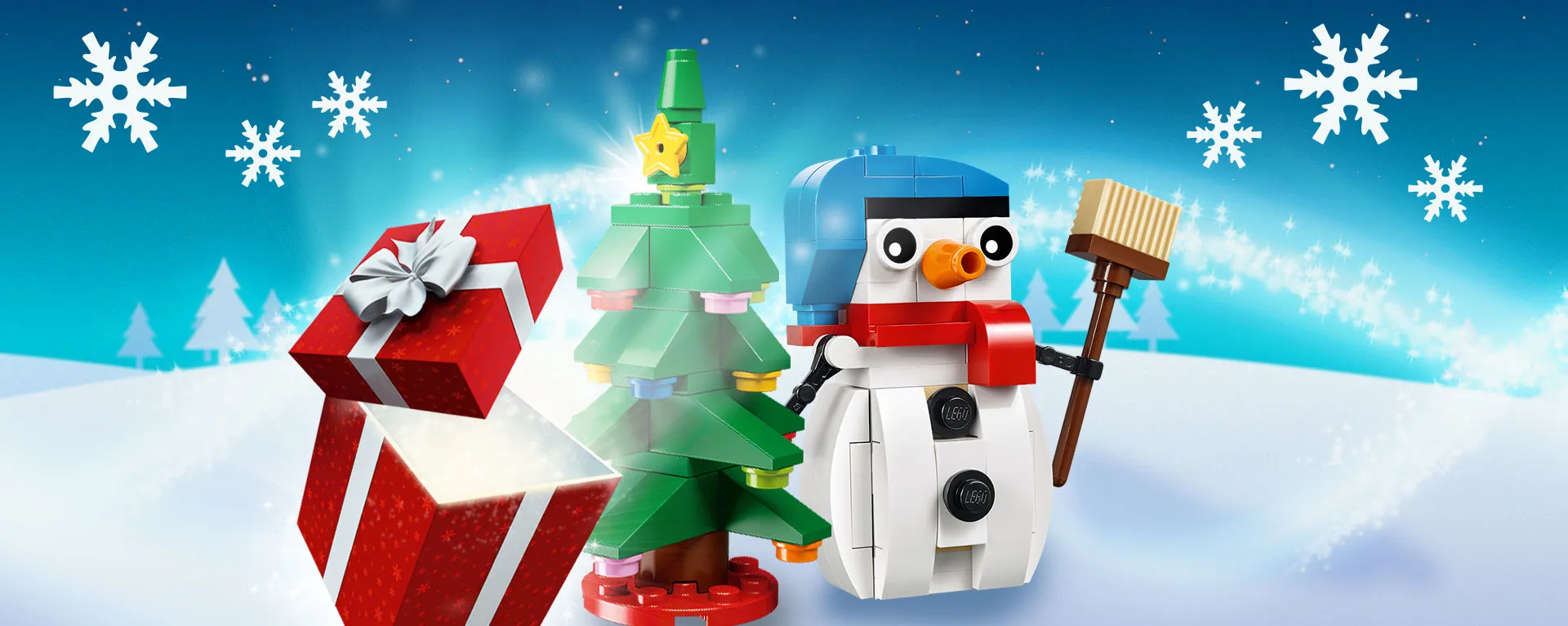 LEGOLAND Deutschland Weihnachten mit Geschenk, Tannenbaum und Schneemann aus LEGO