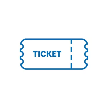 Rechteckiges Ticket mit dem Schriftzug "TICKET" in blauer Schrift